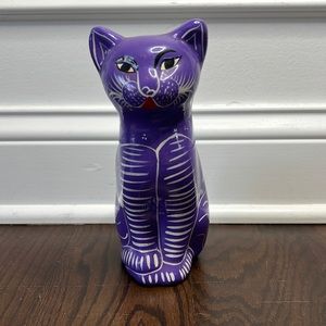 Vintage mexican bright purple folk art cat bank